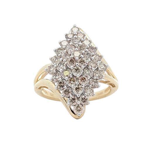 10KT Two-Toned 1.40ctw Diamond Cluster Estate Ring size 7