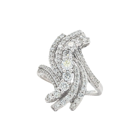 10KT White Gold 0.91ctw Diamond Estate Cluster Ring size 6.5