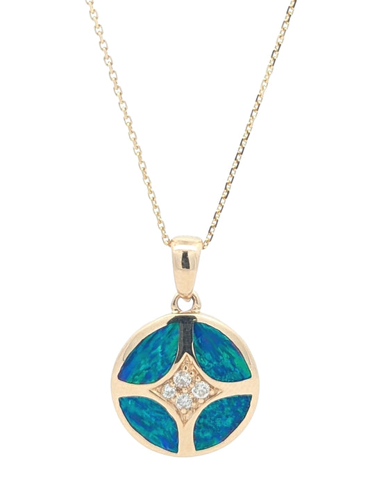 10-14KT Yellow Gold Black Opal and 0.08ctw Diamond Estate Necklace