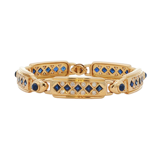 18KT Yellow Gold Natural Blue Sapphire and 0.82ctw Diamond Estate 7" Bracelet
