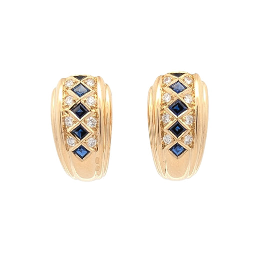 18KT Yellow Gold Natural Blue Sapphire and 0.31ctw Diamond Estate Earrings
