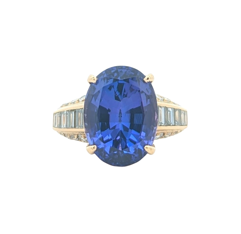 18KT Yellow Gold Natural Tanzanite and 1.13ctw Diamond Estate Ring size 5