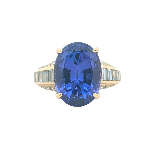 18KT Yellow Gold Natural Tanzanite and 1.13ctw Diamond Estate Ring size 5