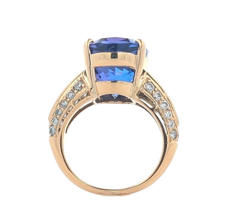 18KT Yellow Gold Natural Tanzanite and 1.13ctw Diamond Estate Ring size 5
