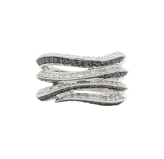 10KT White Gold 1.36ctw Black and White Diamond Estate Ring size 7.25