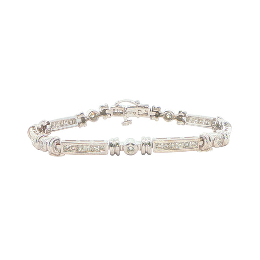 14KT White Gold 1.48ctw Diamond Estate 7 Tennis Bracelet