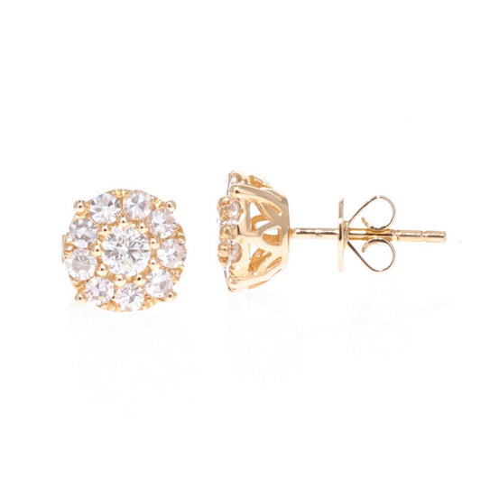 18KT Yellow Gold 1.00ctw Diamond Cluster Stud Earrings