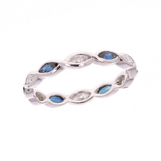 14KT White Gold Sapphire 0.29ctw Diamond Estate Band size 6.75