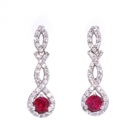 14KT White Gold Ruby and Diamond Earrings
