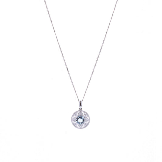 14KT White Gold Aquamarine and Diamond Necklace