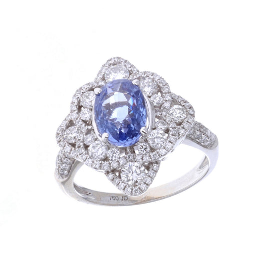 18KT White Gold Sapphire Diamond Cocktail Ring size 7.25