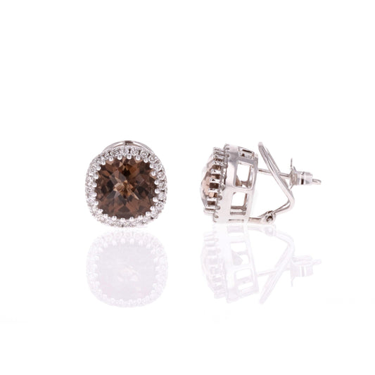 14KT White Gold Smoky Quartz and 0.58ctw Diamond Estate Earrings