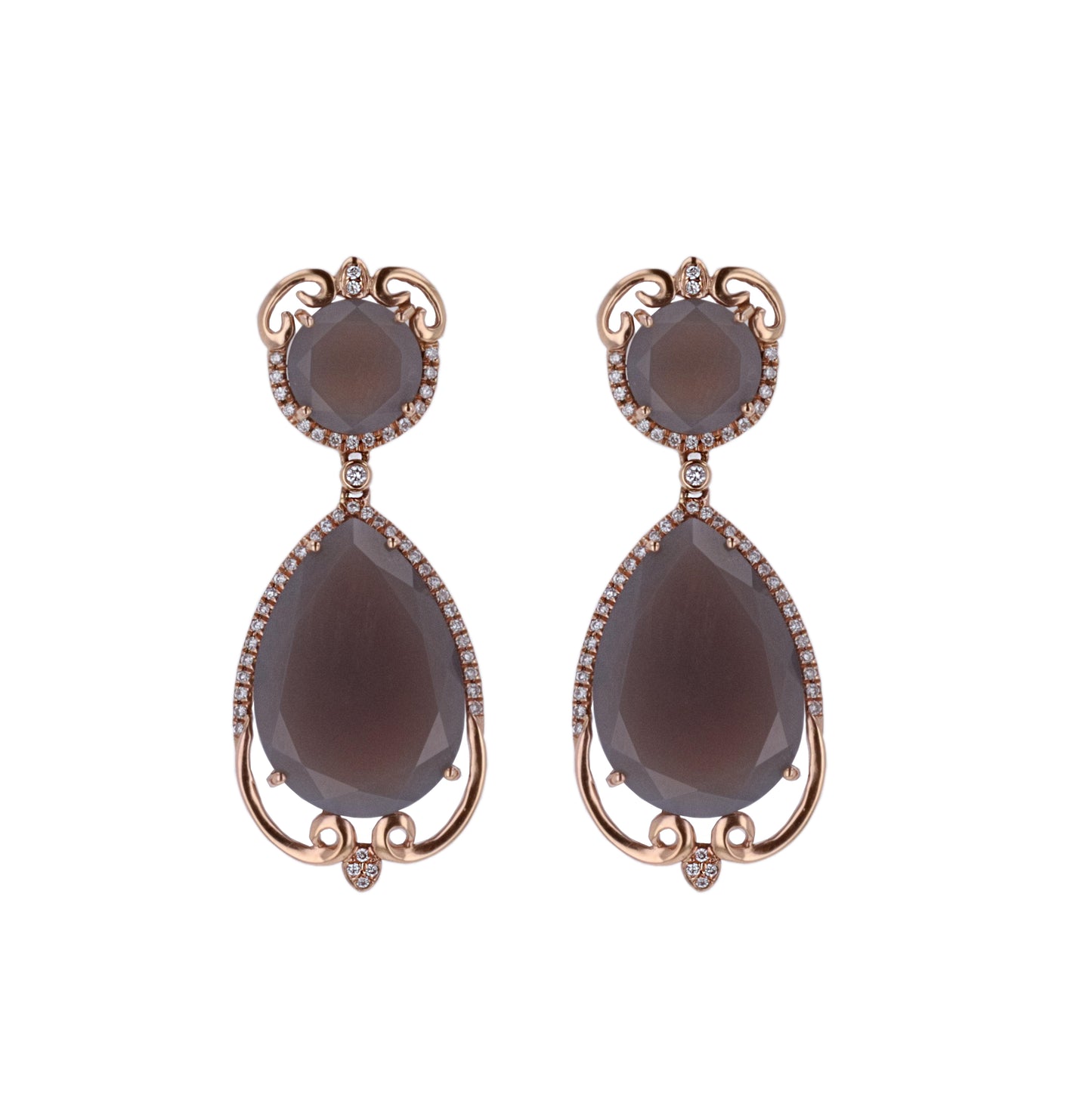18KT Rose Gold Agate and 0.50ctw Diamond Estate Earrings