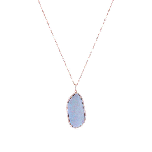 10-14KT Rose Gold Opal Triplet and Diamond Estate Necklace