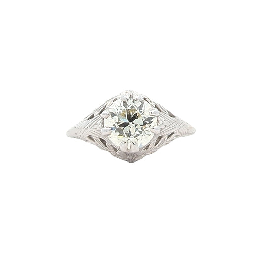 18KT White Gold 1.52ctw Diamond Solitaire Estate Engagement Ring size 6.75