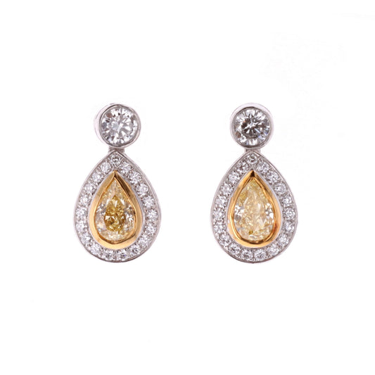 18KT Yellow Gold and Platinum 3.21ctw Fancy Yellow Diamond Estate Earrings
