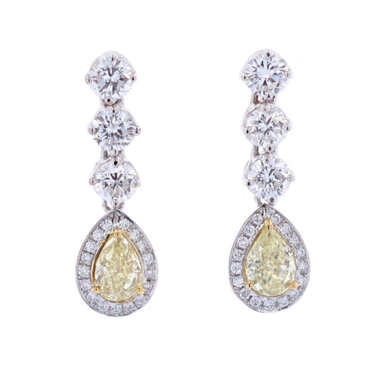 18KT White and Yellow Gold 4.28ctw Yellow and White Diamond Estate Dangle Earrings