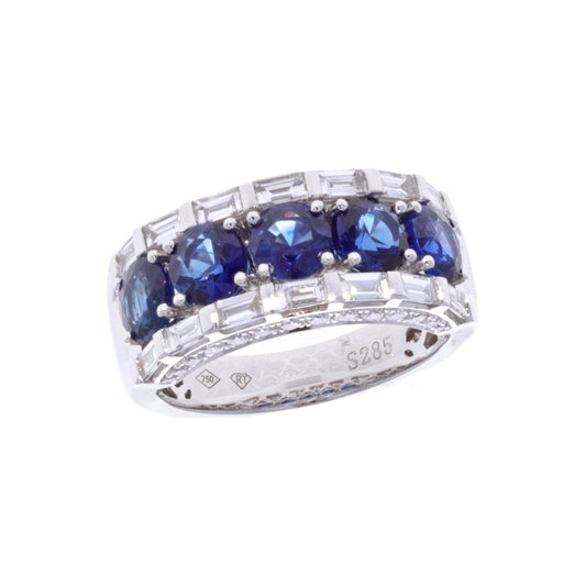 18KT White Gold Natural Blue Sapphire and 1.03ctw Diamond Ring size 6.75