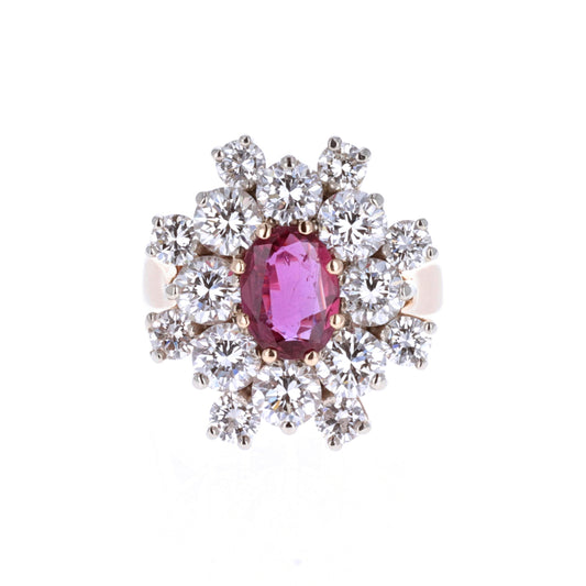 18KT Yellow and White Gold Diamond Ruby Estate Ring size 6.25