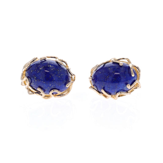 14KT Yellow Gold Natural Lapis Lazuli Estate Earrings