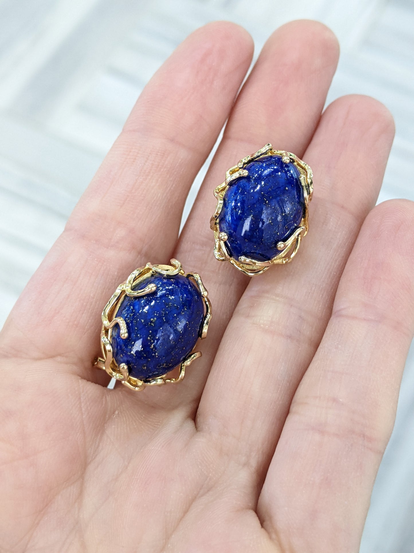 14KT Yellow Gold Natural Lapis Lazuli Estate Earrings