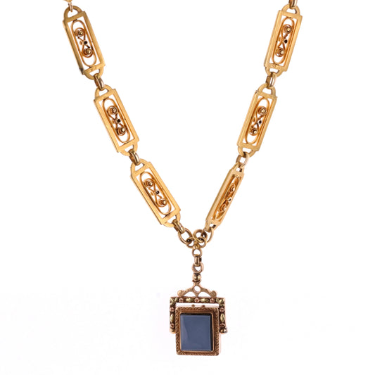 18KT Yellow Gold Agate Onyx Fancy Link Estate Necklace