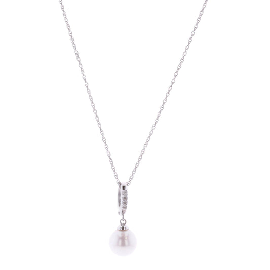 14KT White Gold Fresh Water Pearl and  0.06ctw Diamond 18" Necklace