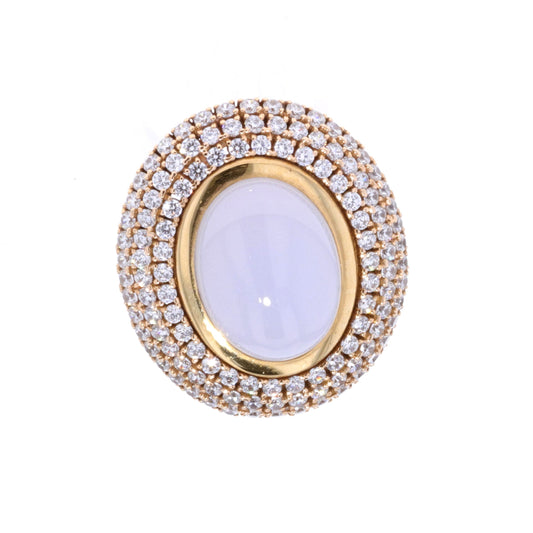 18KT Yellow Gold Chalcedony and CZ Estate Ring size 8.5