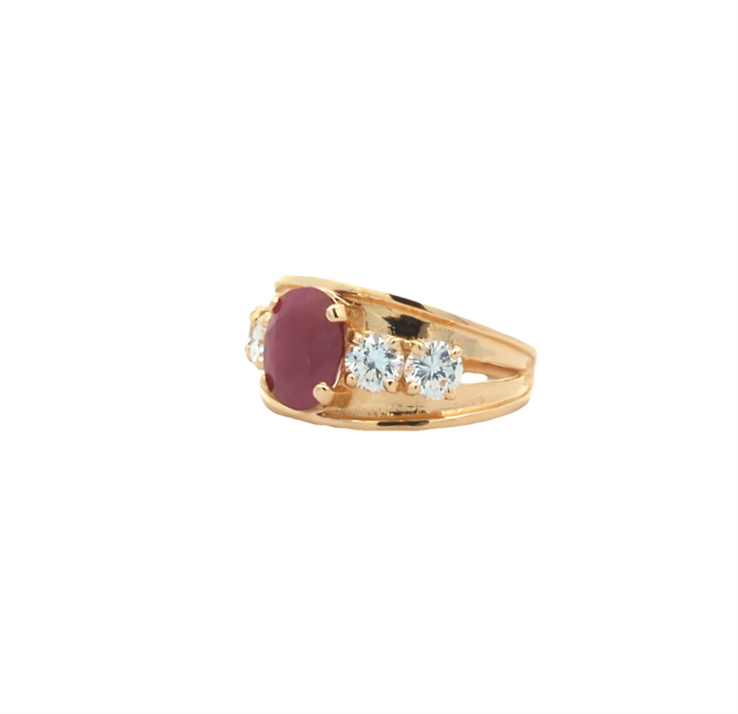 14KT Yellow Gold Glass Filled Ruby and CZ Estate Ring