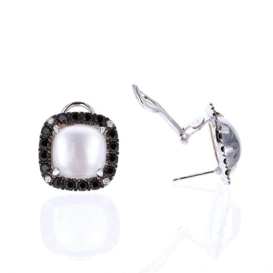 18KT White Gold Mother of Pearl and Black Onyx Earrings