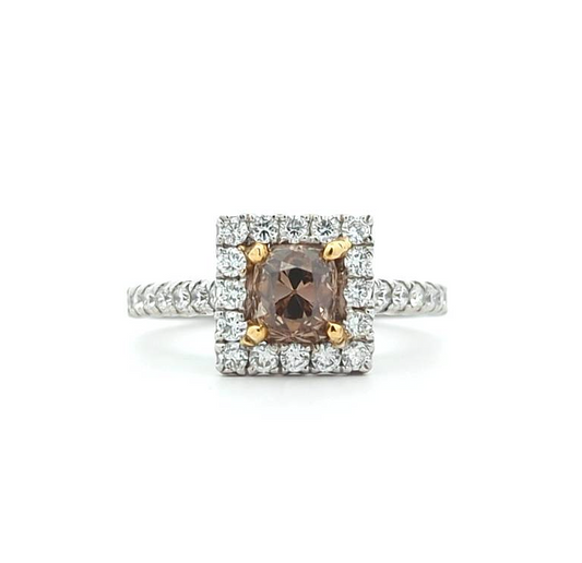 18KT White and Yellow Gold Fancy Brown 1.60ctw Diamond Estate Ring size 6.75