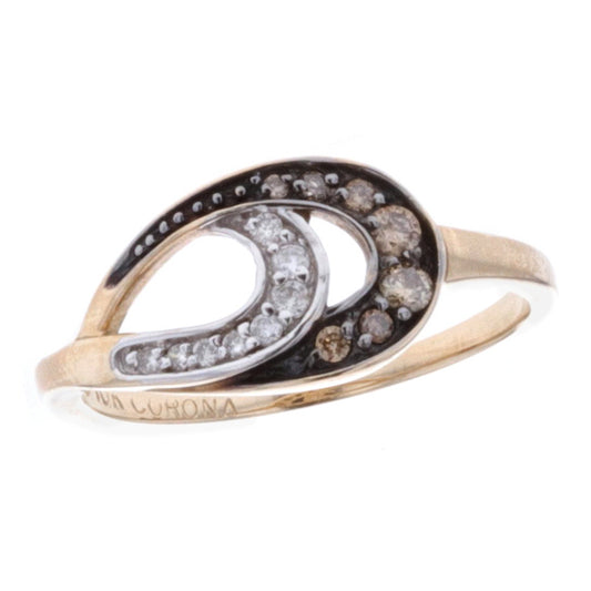 10KT Yellow Gold  Brown and White Diamond Ring size 6.5