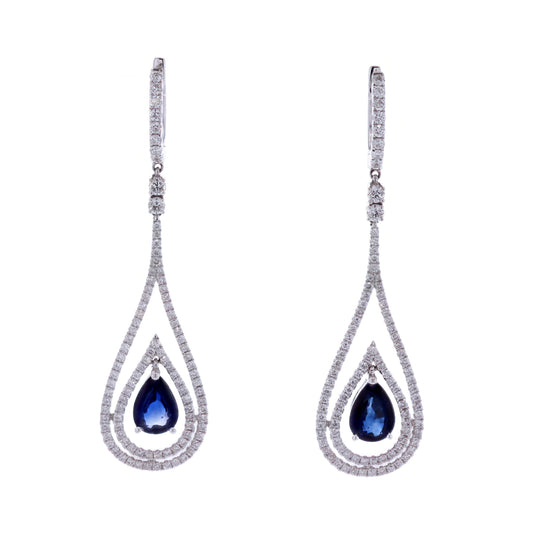 18KT White Gold Blue Sapphire and 1.49ctw Diamond Earrings