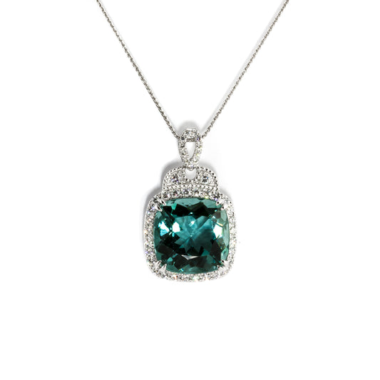 18KT White Gold Blue Quartz Diamond Necklace