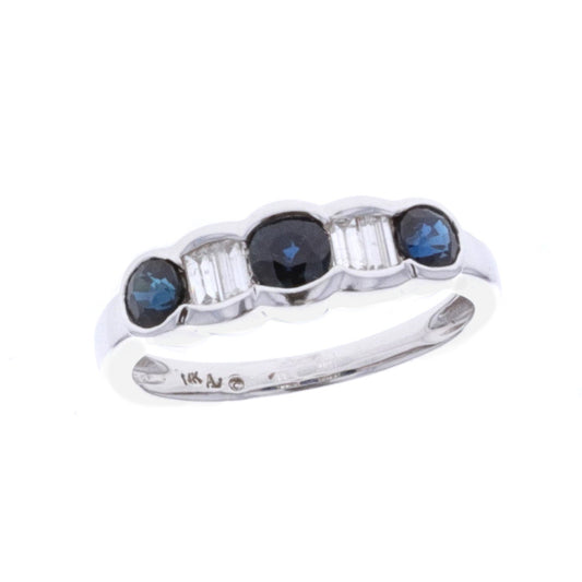 14KT White Gold Sapphire and Baguette Diamond Estate Ring size 7