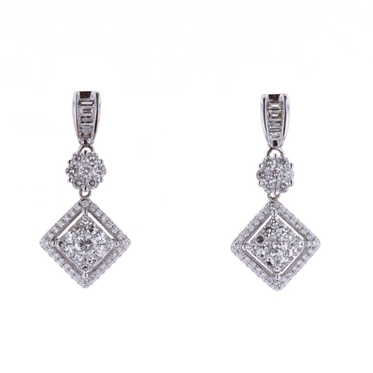 14KT White Gold Dangle 3.01ctw Diamond Earrings