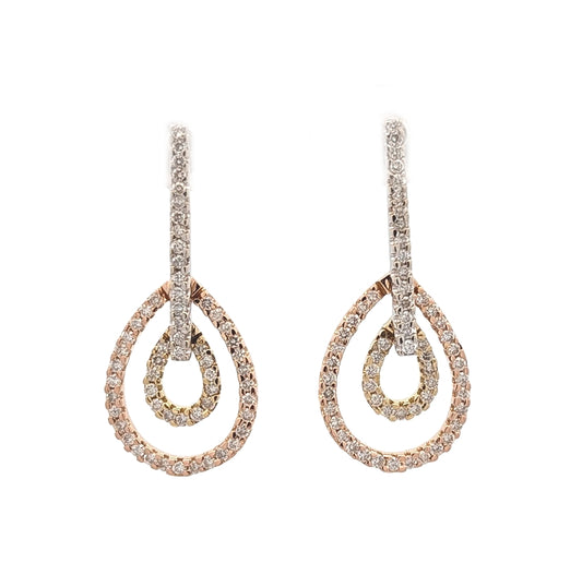 14KT Yellow, White and Rose Gold 0.75ctw Diamond Estate Earrings