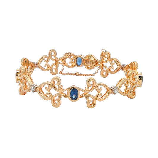 14KT Yellow and White Gold Natural Blue Sapphire and 0.45ctw Diamond Estate 7 Bracelet
