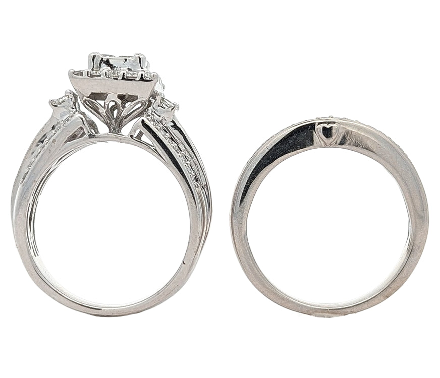 14KT White Gold 1.17ctw Diamond Estate Engagement Ring & Matching Band Size 5.5