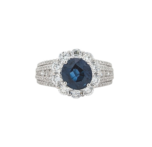18KT White Gold Natural Blue Sapphire and 1.30ctw Diamond Ring Size 5.5