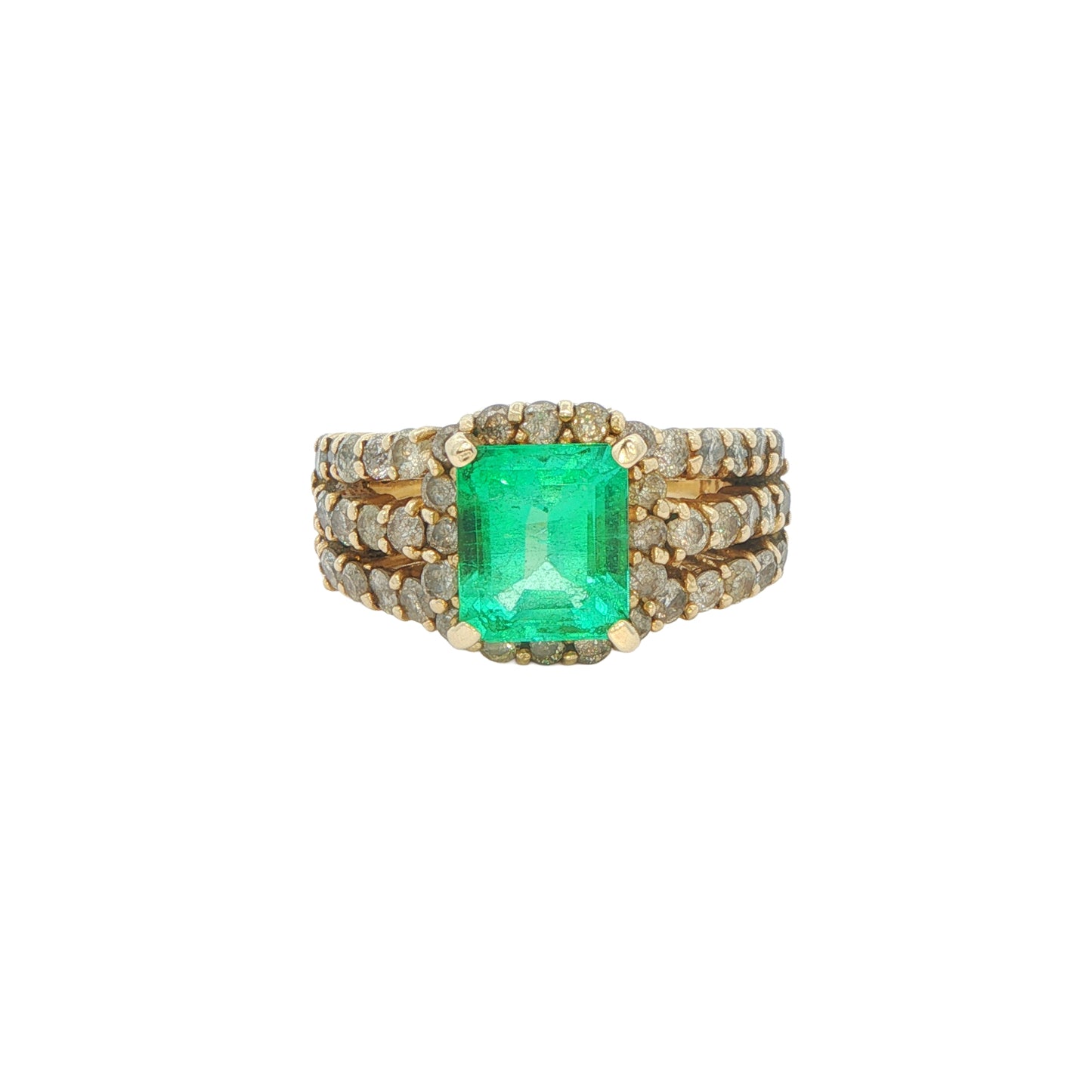 14KT Yellow Gold Emerald 1.40ctw Diamond Estate Ring size 6