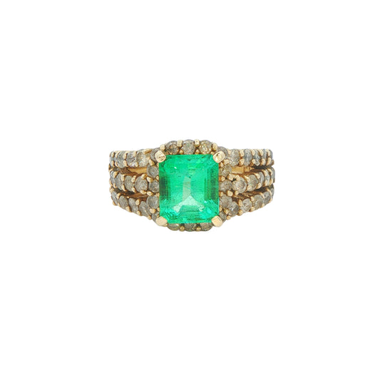 14KT Yellow Gold Emerald 1.40ctw Diamond Estate Ring size 6