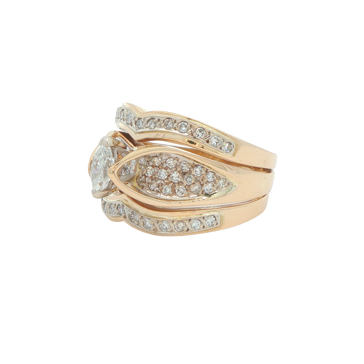 14KT Two-Toned 0.94ctw Diamond Estate Engagement Ring size 8.5