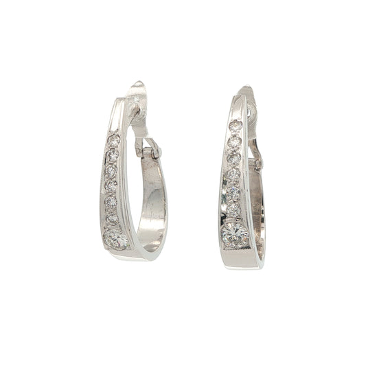 10KT White Gold 0.78ctw Diamond Estate Hoop Earrings