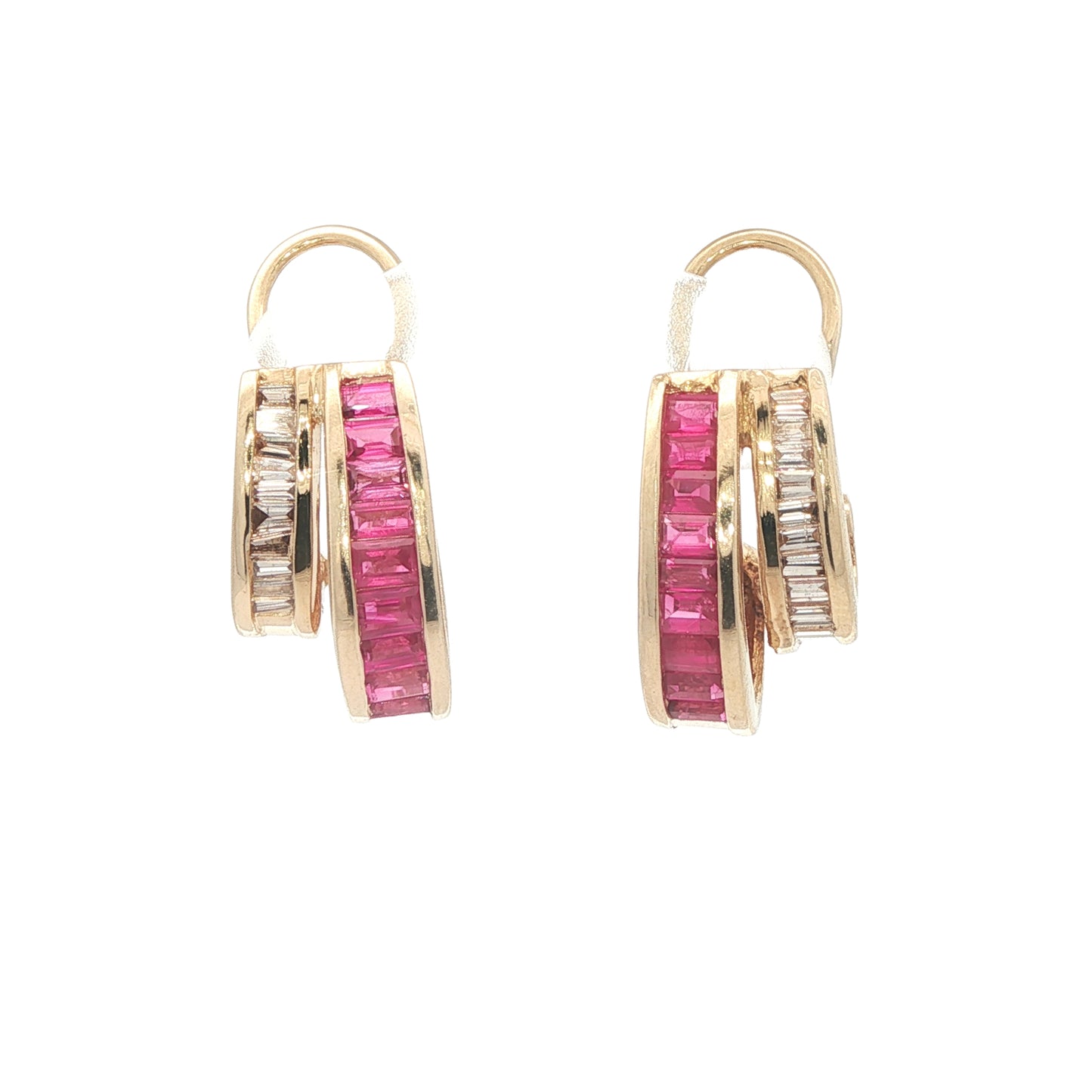 14KT Yellow Gold Ruby 0.35ctw Diamond Omega Clip Back Estate Earrings