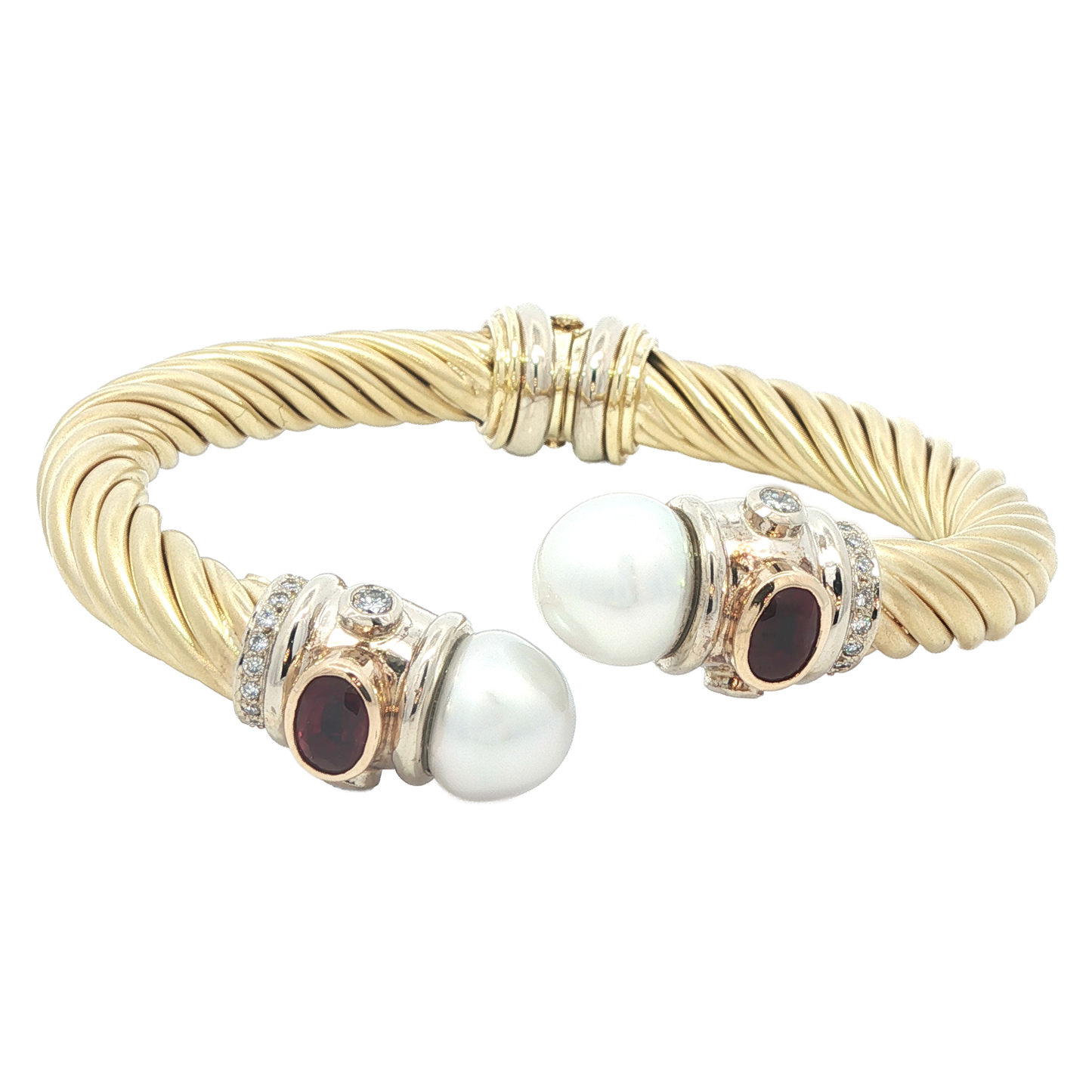 14K Two-Tone Pearl, Ruby and Diamond Bracelet