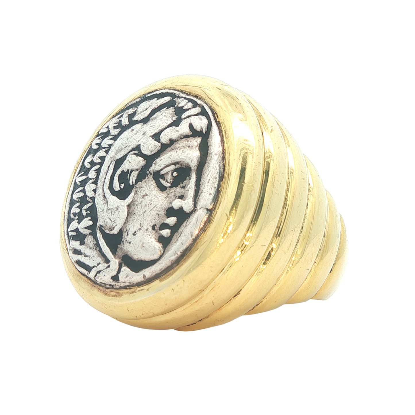 18K Yellow and Sterling Silver Tetradrachm Coin Ring size 10.5