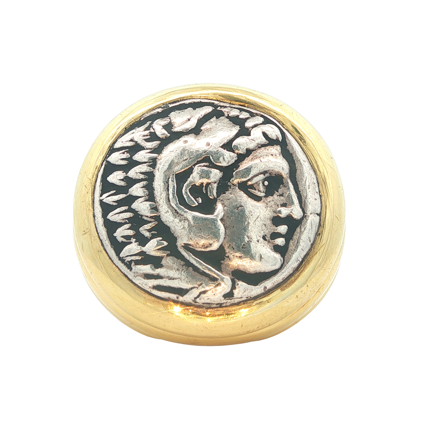 18K Yellow and Sterling Silver Tetradrachm Coin Ring size 10.5