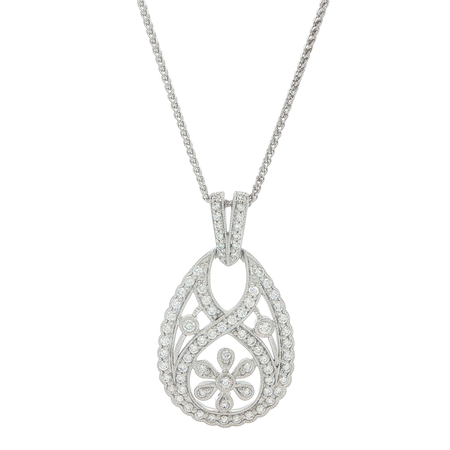 14KT White Gold Diamond Pendant and 18" Chain
