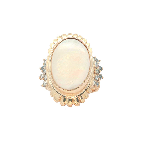 14KT Yellow Gold Opal and Diamond Estate Ring size 8